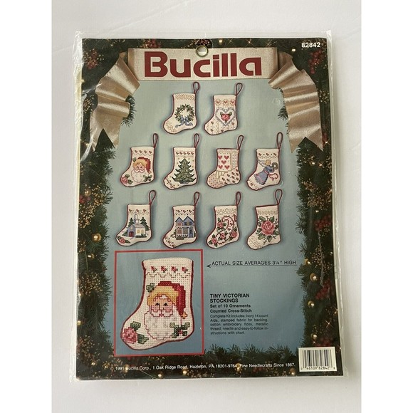 Bucilla Other - 1990 Bucilla Christmas Cross Stitch Kit 82842 Tiny Victorian Stockings Set Of 10